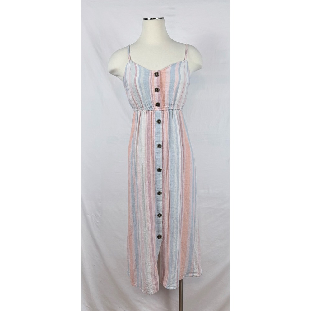 Streetwear Society Pastel Striped Midi Dress S Linen Spaghetti Straps Summer